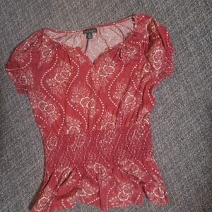 Ralph Lauren Red Floral Smocked Waist Blouse